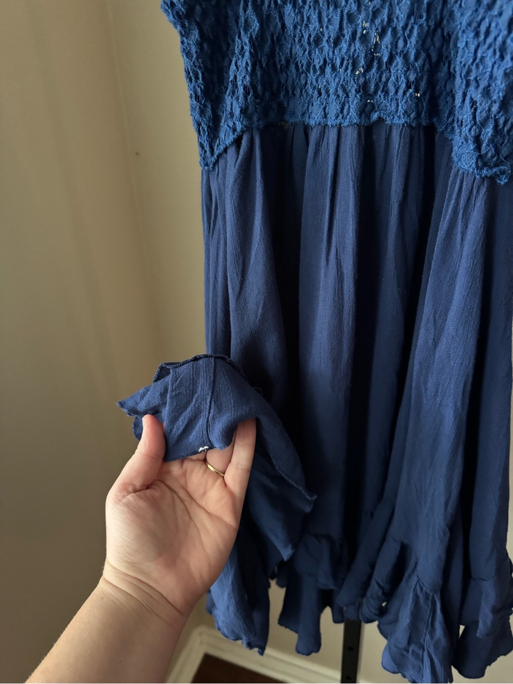 Free people navy blue Adella Lace-Trim Navy Blue Flowy Mini Dress - Picture 7 of 8